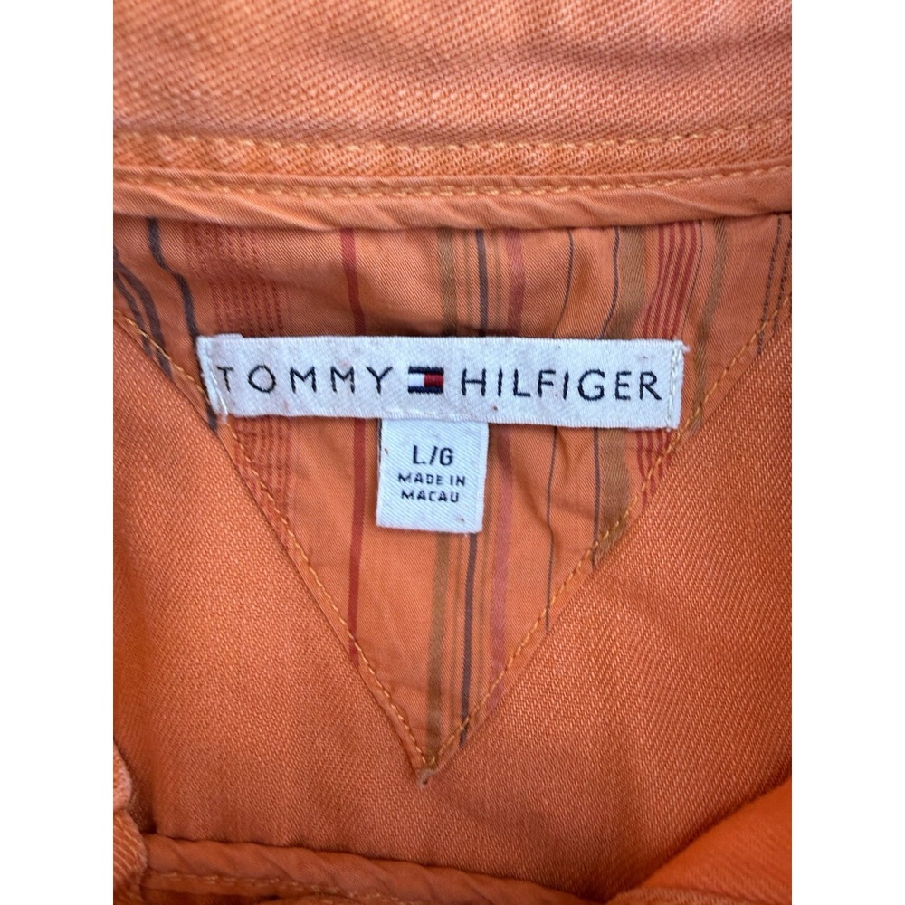 Vintage Y2K Tommy Hilfiger Denim Trucker Jean Jacket Women's Sherbet Orange Lg - Picture 4 of 5